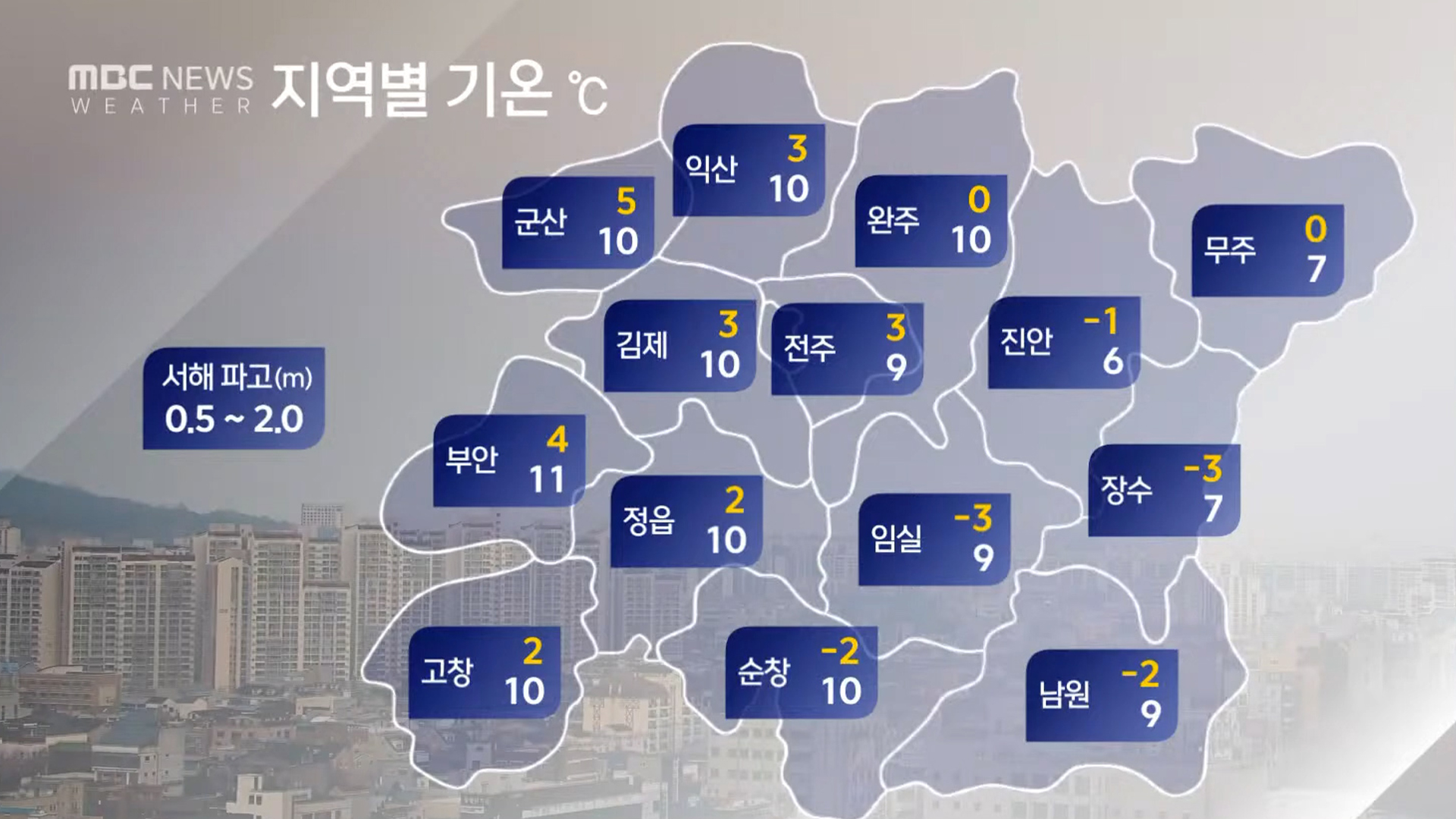 전북 지역 1cm미만 '눈'.. 아침기온 대부분 영하권