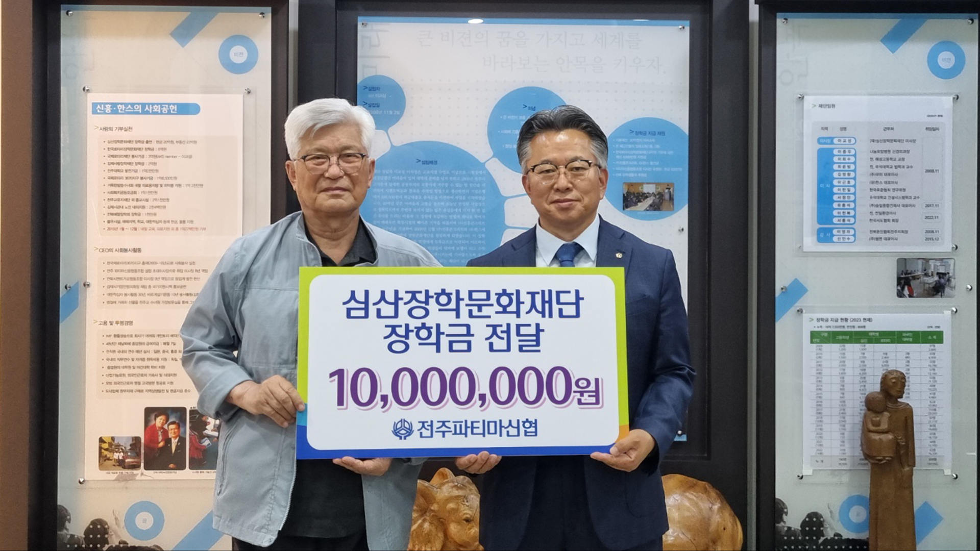 전주파티마신협, 심산장학문화재단에 천만 원 기탁