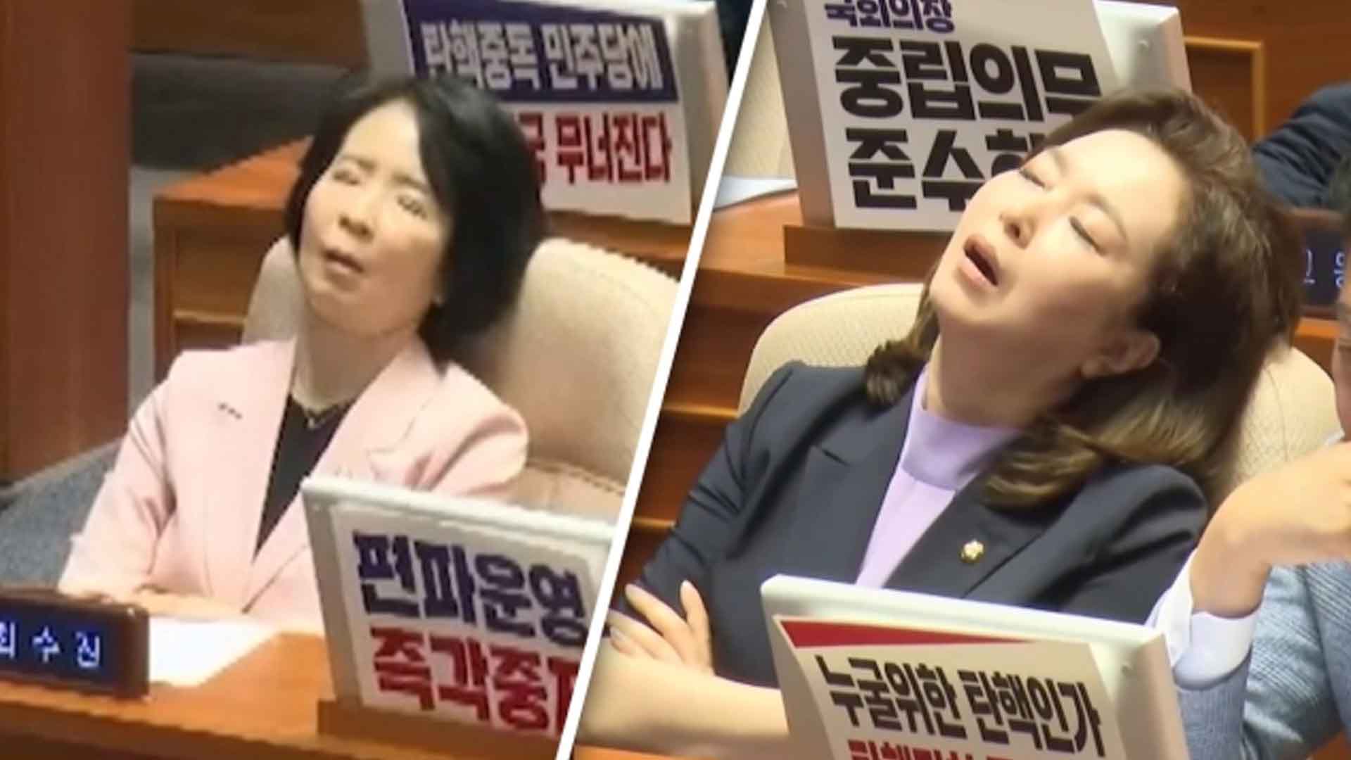 '채상병 특검' 필리버스터서 대놓고 '꿀잠'잔 김민전·최수진