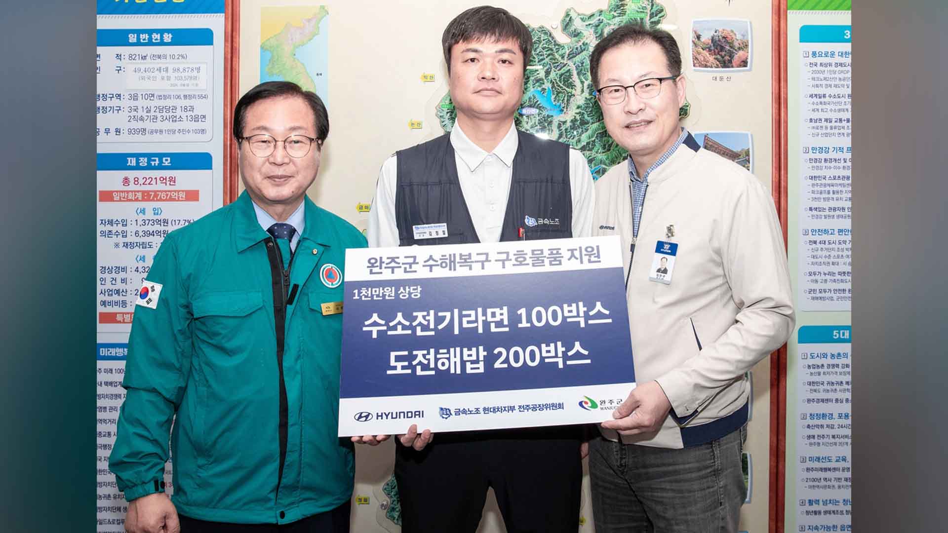 현대차 전주공장, 완주군 수재민 구호물품 지원