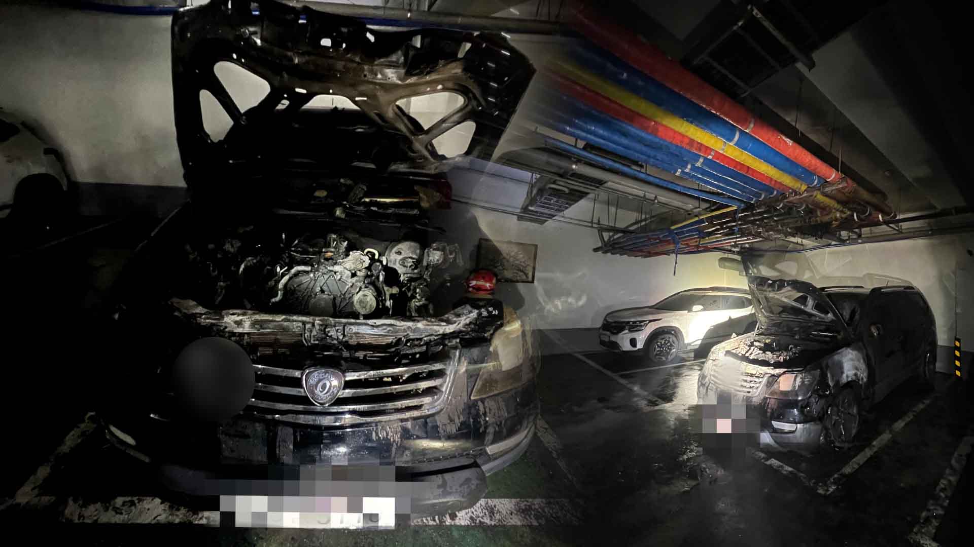 숙박업소 지하에서 차량 화재.. 수십 명 대피 소동