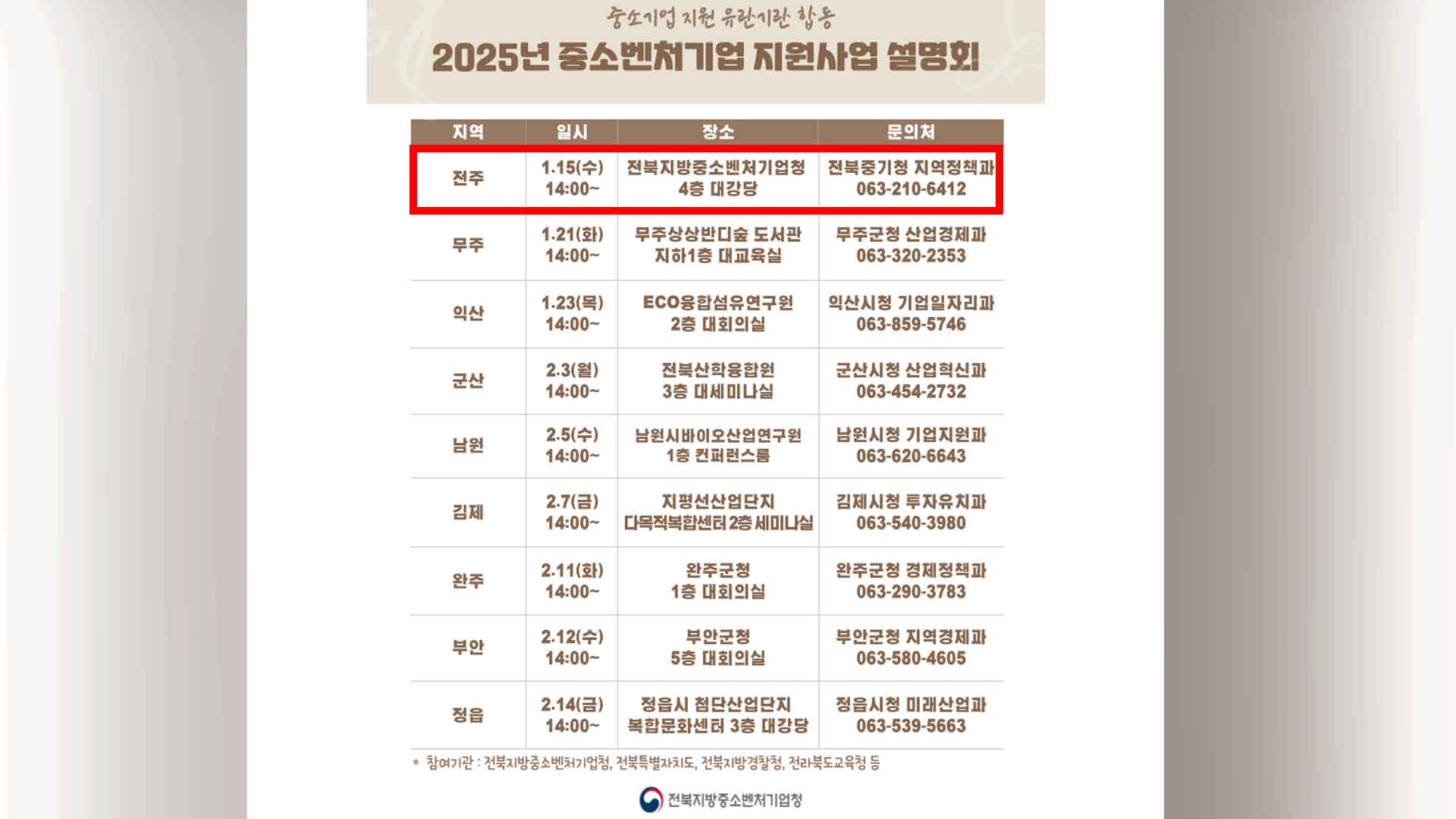 '2025년 중소기업 지원사업 종합 설명회' 15일 개최