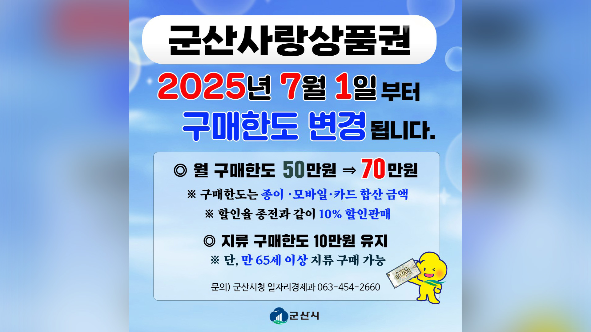 군산사랑상품권 구매 한도 70만 원으로 상향