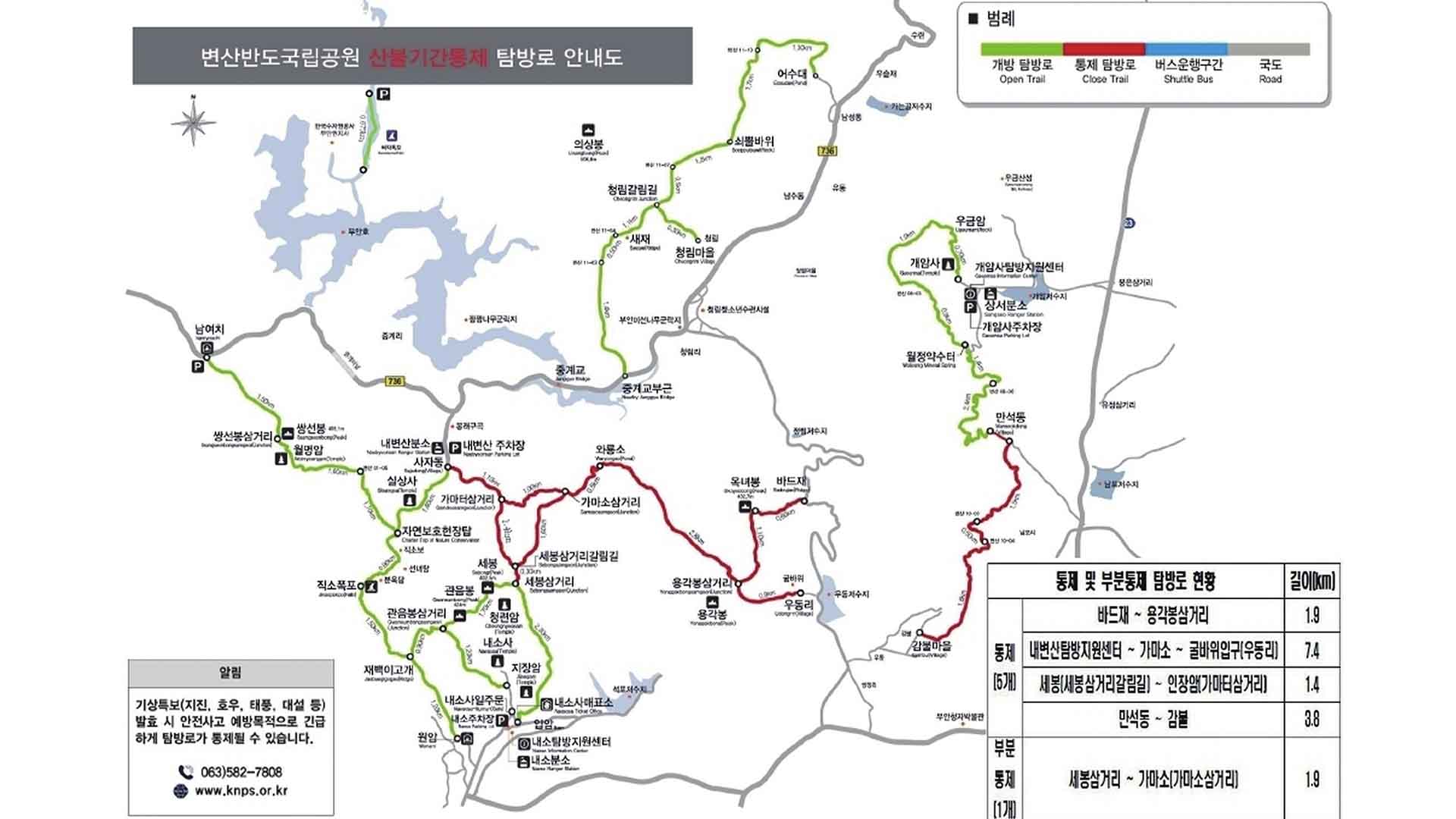 15일부터 변산반도국립공원 5개 탐방로 16.4km 통제