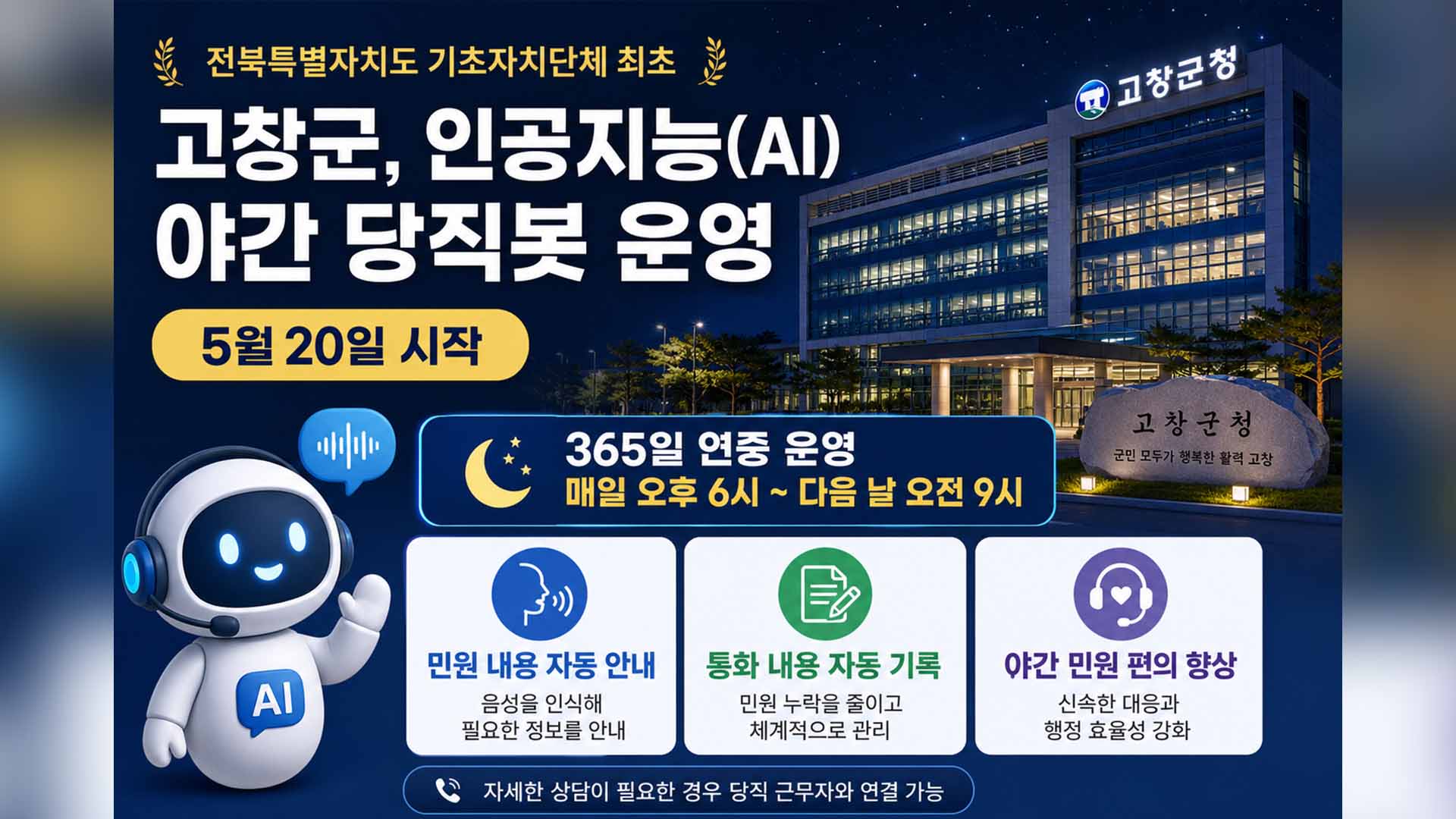 고창, AI활용 '야간 당직봇 운영'..365일 민원 대응