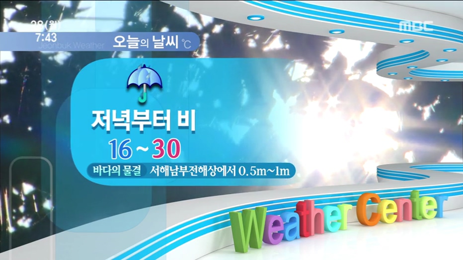 8월 28일 월요일 전북권 날씨